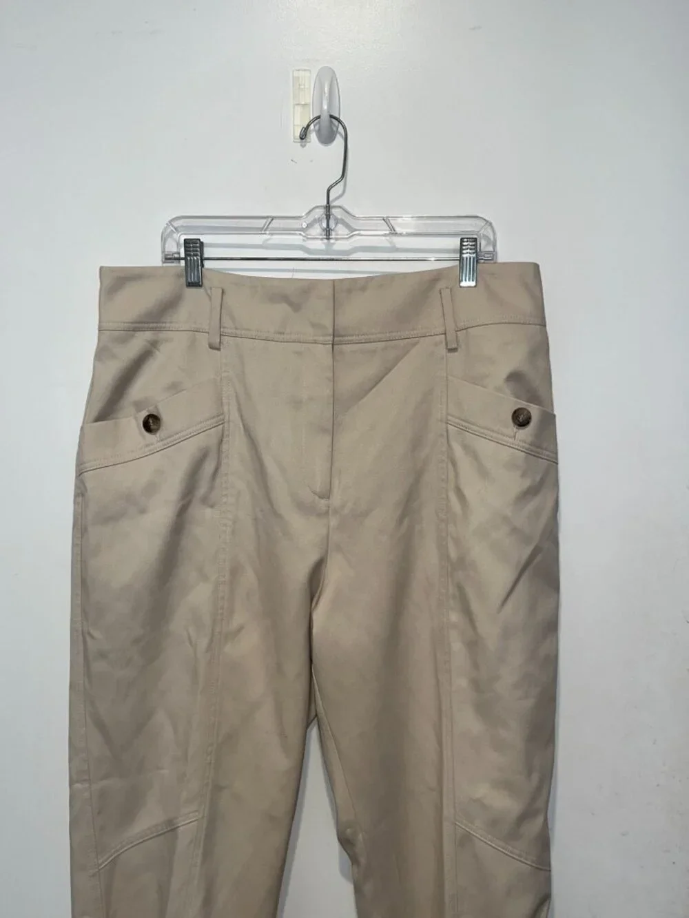 Reiss Beige Cropped Pants With Button Detail & Adjustable Hem Size 14 - Picture 3 of 11